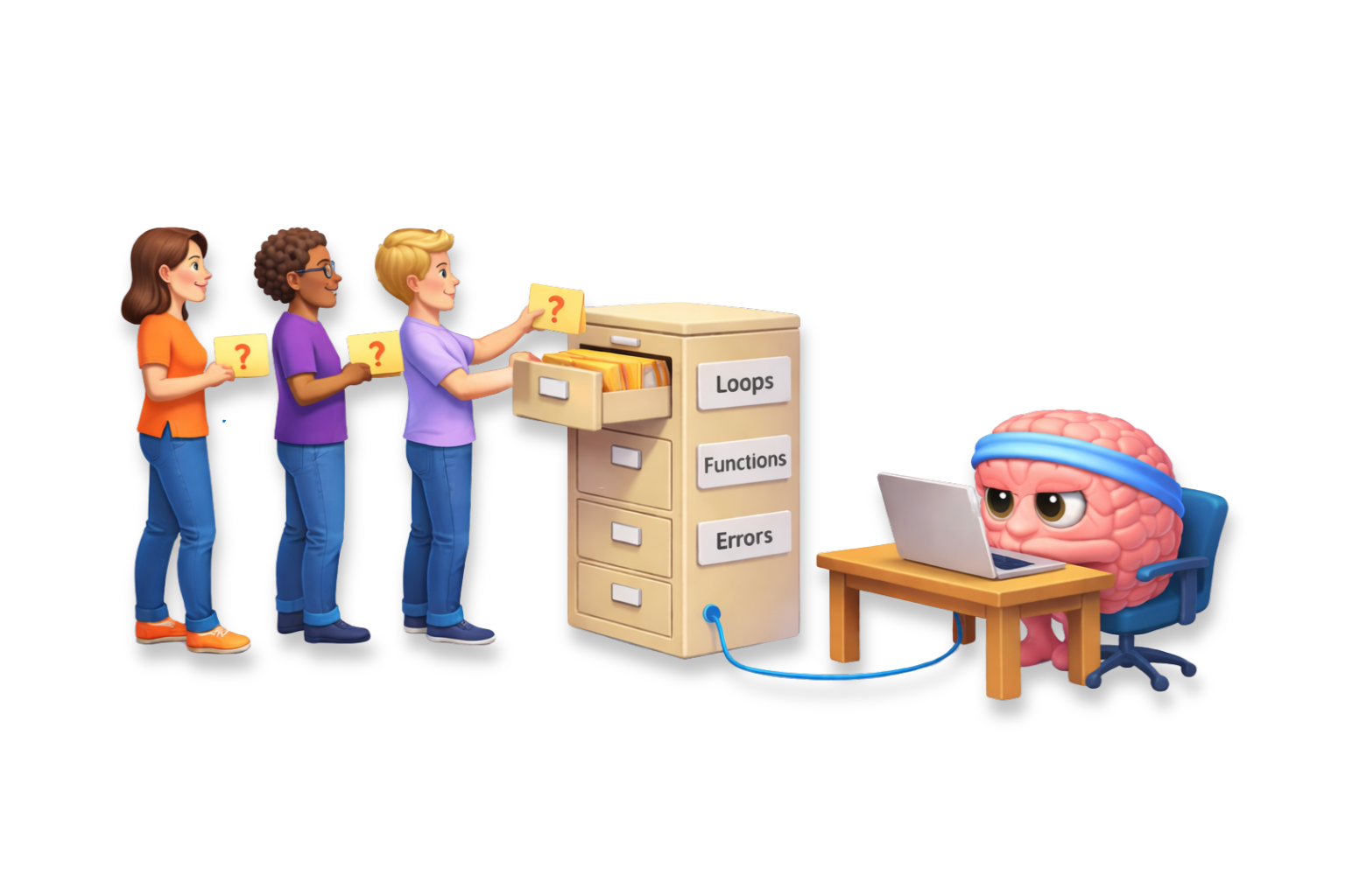 People filing questions in cabinet